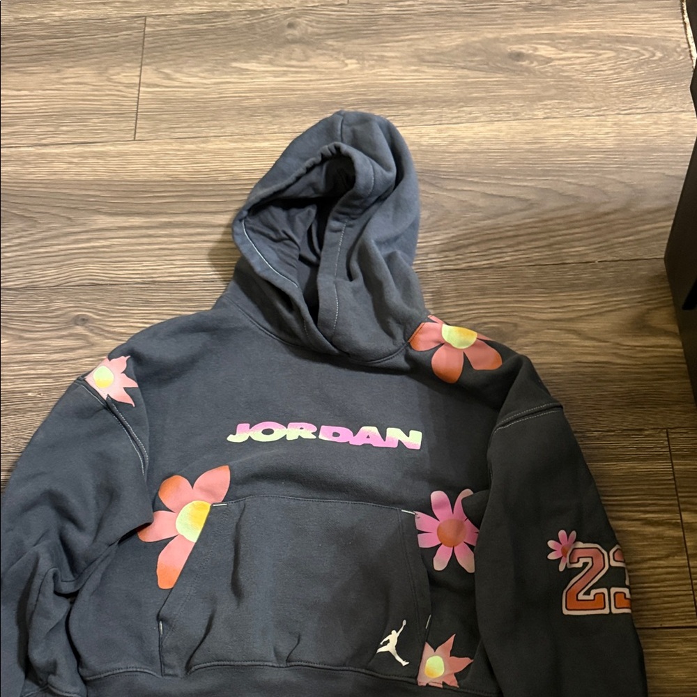 Jordan Black Hoodie with Floral Accents